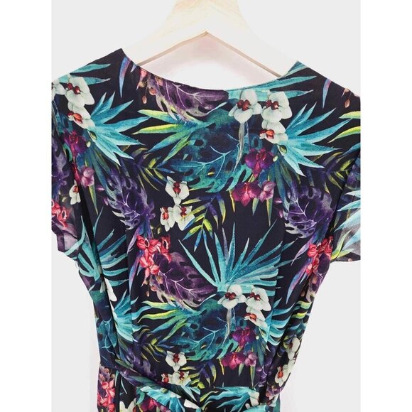 Black Fable Maxi Wrap Tropical Black & Green Dress Size Medium New - Picture 5 of 6